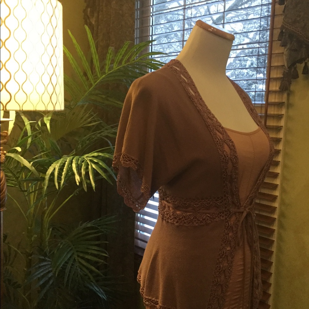 Front Tie Sweater with Crochet Trim - Picture 3 of 8
